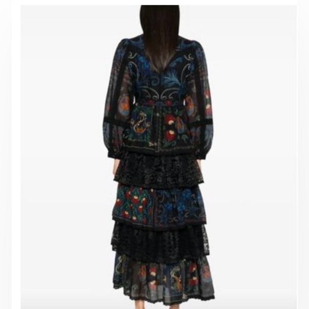 NWT FARM Rio Long Sleeve Arabesque Scarves Navy Blue Maxi Dress Sz XL - Picture 4 of 9